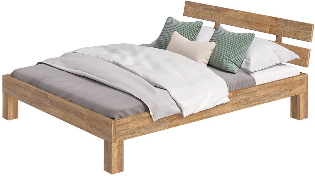 skølm Floki Massivholzbett 160x200 cm aus Eiche - hochwertiges Bettgestell - Bettrahmen mit Bettkopf - Holzbett in Natur geölt - Bett 160x200 cm geeignet als Doppelbett - Futonbett