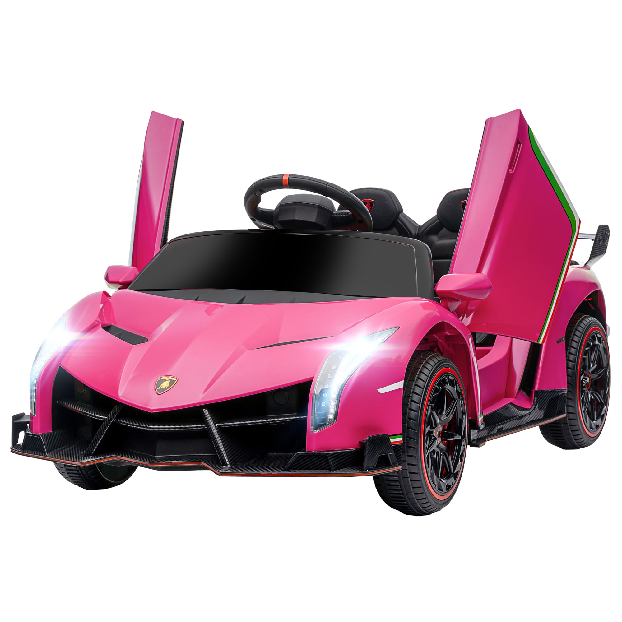 Elektrische Kinderauto, gelicentieerde Lamborghini Veneno, 3-7 km/u, Vleugeldeuren, Muziekspeler, Afstandsbediening, roze