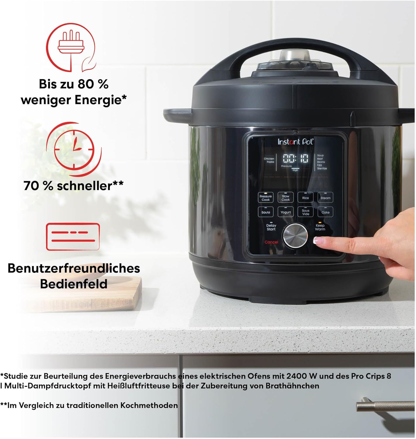 Instant Pot Pro 10-in-1-Elektro-Multikocher 1200 W, 5,7 L – Schnellkochtopf, Schongarer, Reiskocher, Dampfgarer, Sautierpfanne, Sterilisator, Joghurtbereiter, Sous Vide Gert – Schwarzer Edelstahl