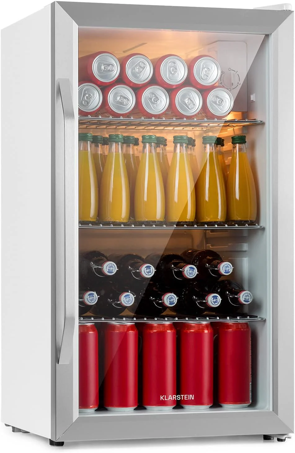 Klarstein Mini Koelkast met Glazen Deur voor Kamer, Drankenkoelkast met Verstelbare Planken, Klein 80 Liter, Indoor/Outdoor Koelkast Stil