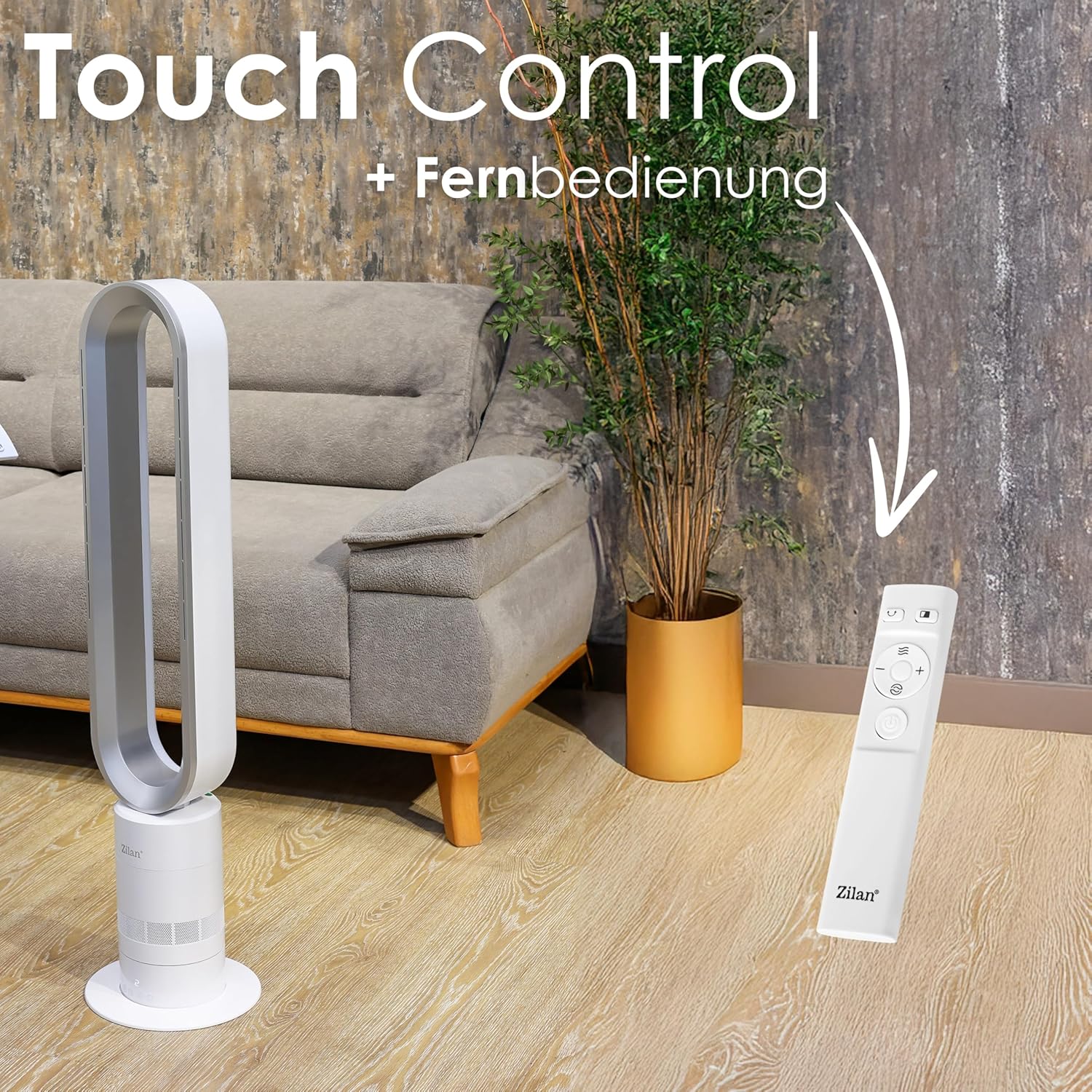 Zilan Turmventilator energiesparender BLDC Motor mit Fernbedienung Ventilator energiesparend oszillierend sehr leise Design Standventilator 10 Stufen Säulenventilator mit Kühlung Tower Fan