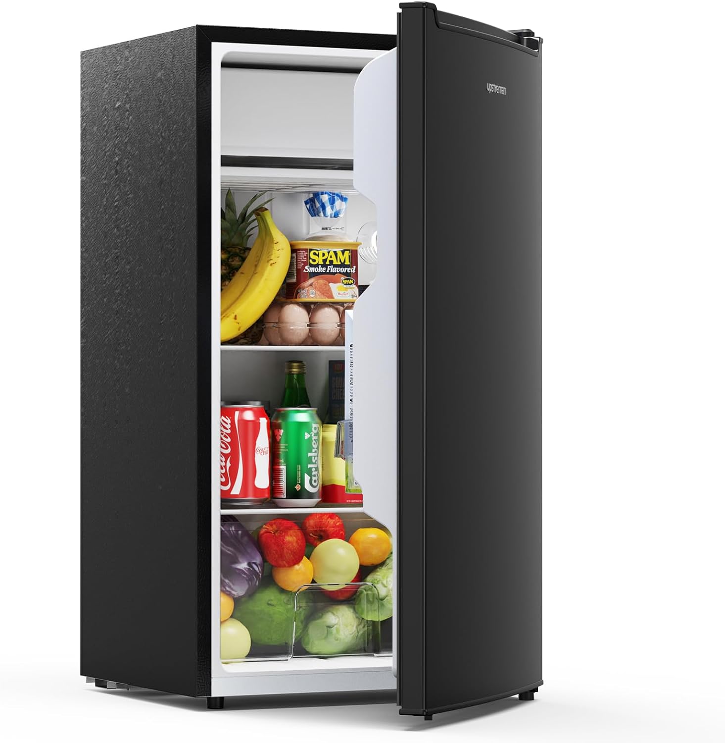 Upstreman 85L Kühlschrank Ohne Gefrierfach, 0-12°C 5-stufige Temperaturregelung, LED-Beleuchtung, 39 dB Leise, Energiesparender Vollraumkühlschrank für Schlafzimmer Büro Küche, CR85-Schwarz