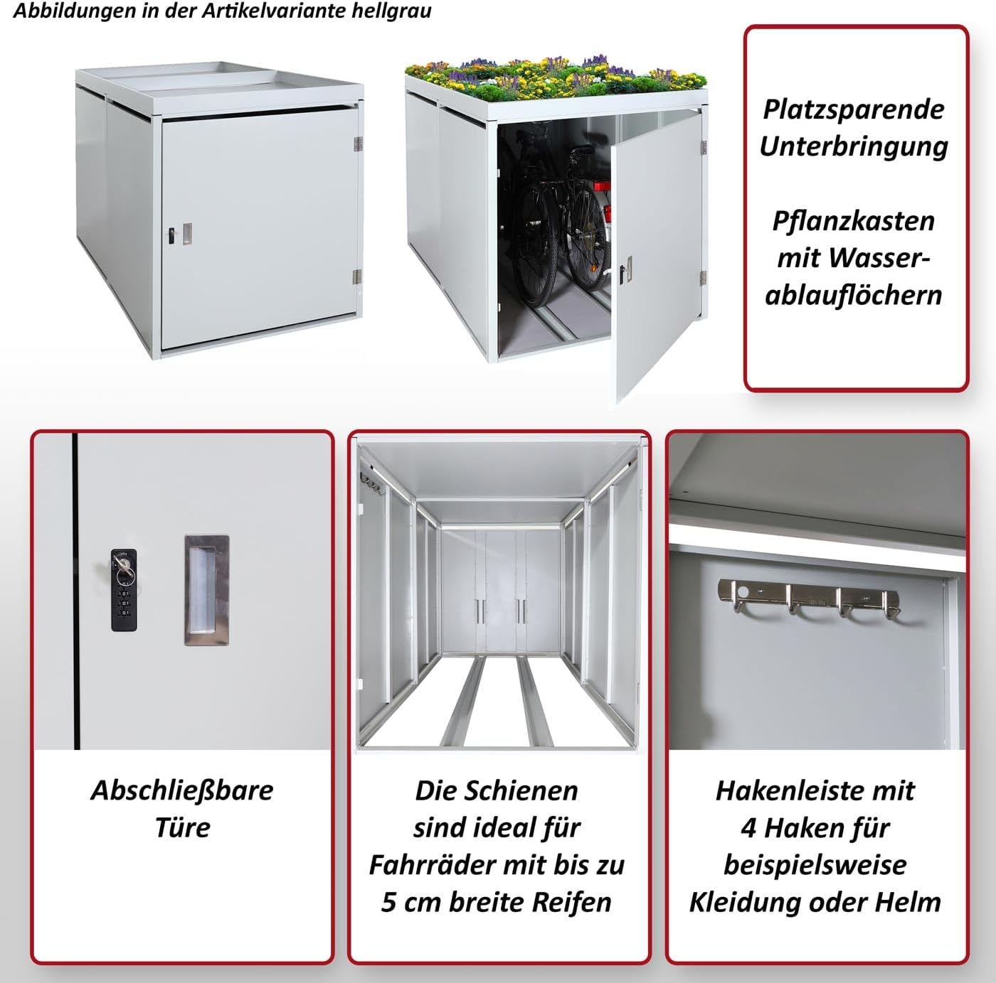 Mendler 2er-Fahrradgarage mit Pflanzkasten HWC-L56b, Fahrradbox, abschließbar verzinkter Stahl 125x113x208cm - anthrazit