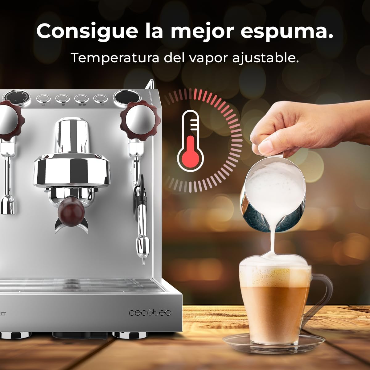 Cecotec Espresso-Kaffeemaschine Barista Baristeo Intima, professionelle Barista-Espressomaschine, Vorbrüh-System, 15 Bar Pumpe, einfaches Befüllen, 1,7L Wassertank und Tassenwärmer