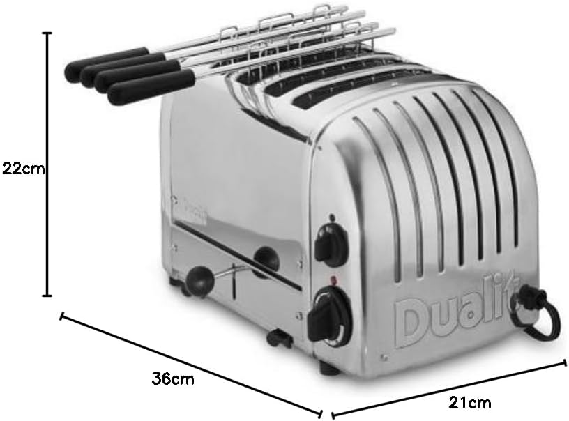 Dualit Kombi-Toaster 42174 Edelstahl 4 Schlitze, 2,2 kW/230V | 4 Schlitze | Edelstahl | 80 Scheiben pro Stunde, L139