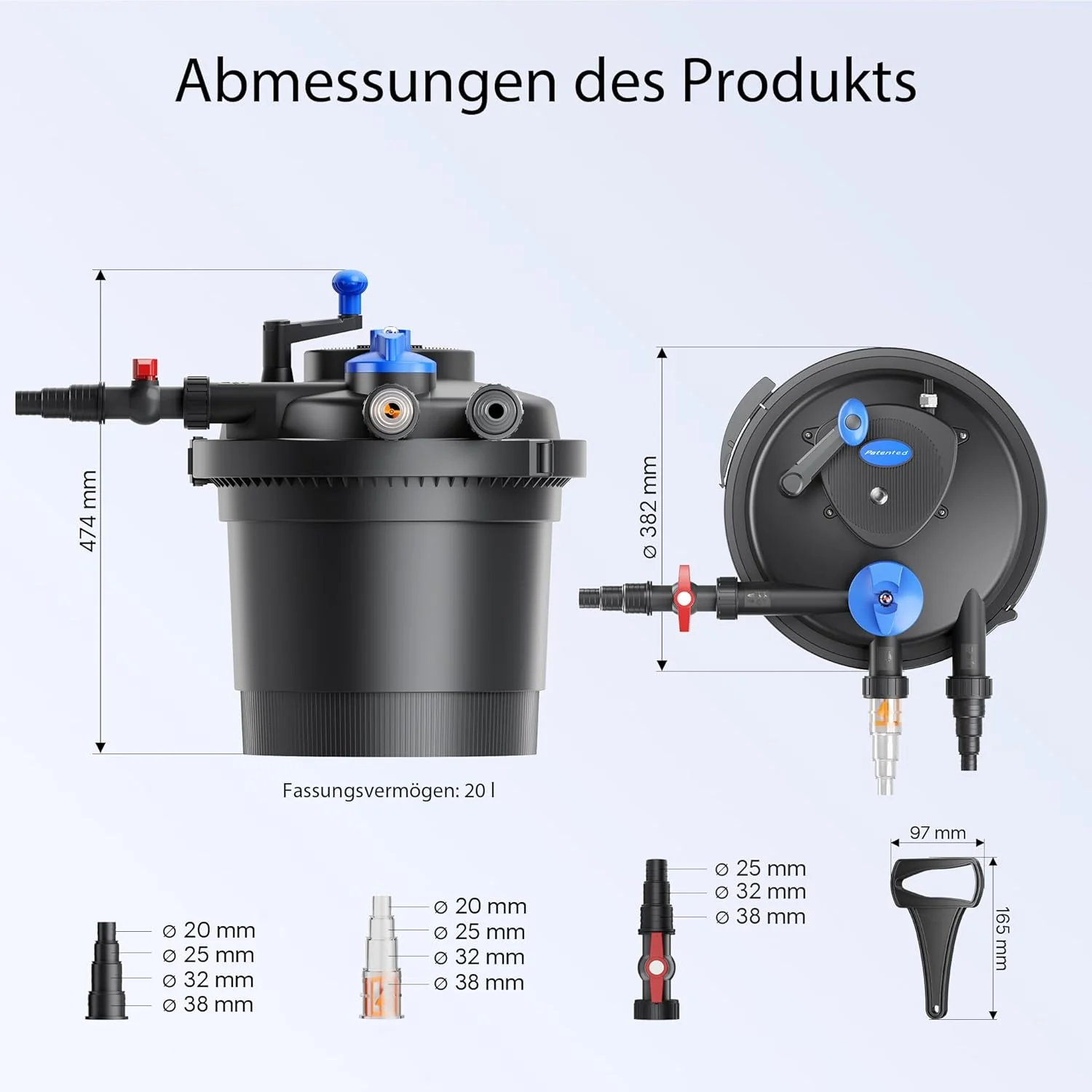 SunSun CPF-15000 drukfilter 10.000 l/u / 18 W UVC-eenheid, vijverdrukfilter voor vijvers tot 30.000 liter, vijverzuiveraar, filterinstallatie