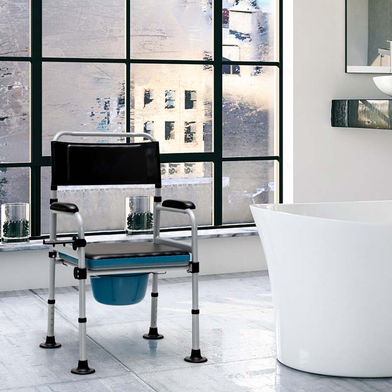 4-in-1 Folding Bedside Commode Chair with Arms, Height Adjustable Portable Toilet Bath Shower Potty Chair