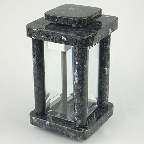designgrab Modern Grablampe mit Sockel aus Granit Labrador Blue Pearl, Grabschmuckset