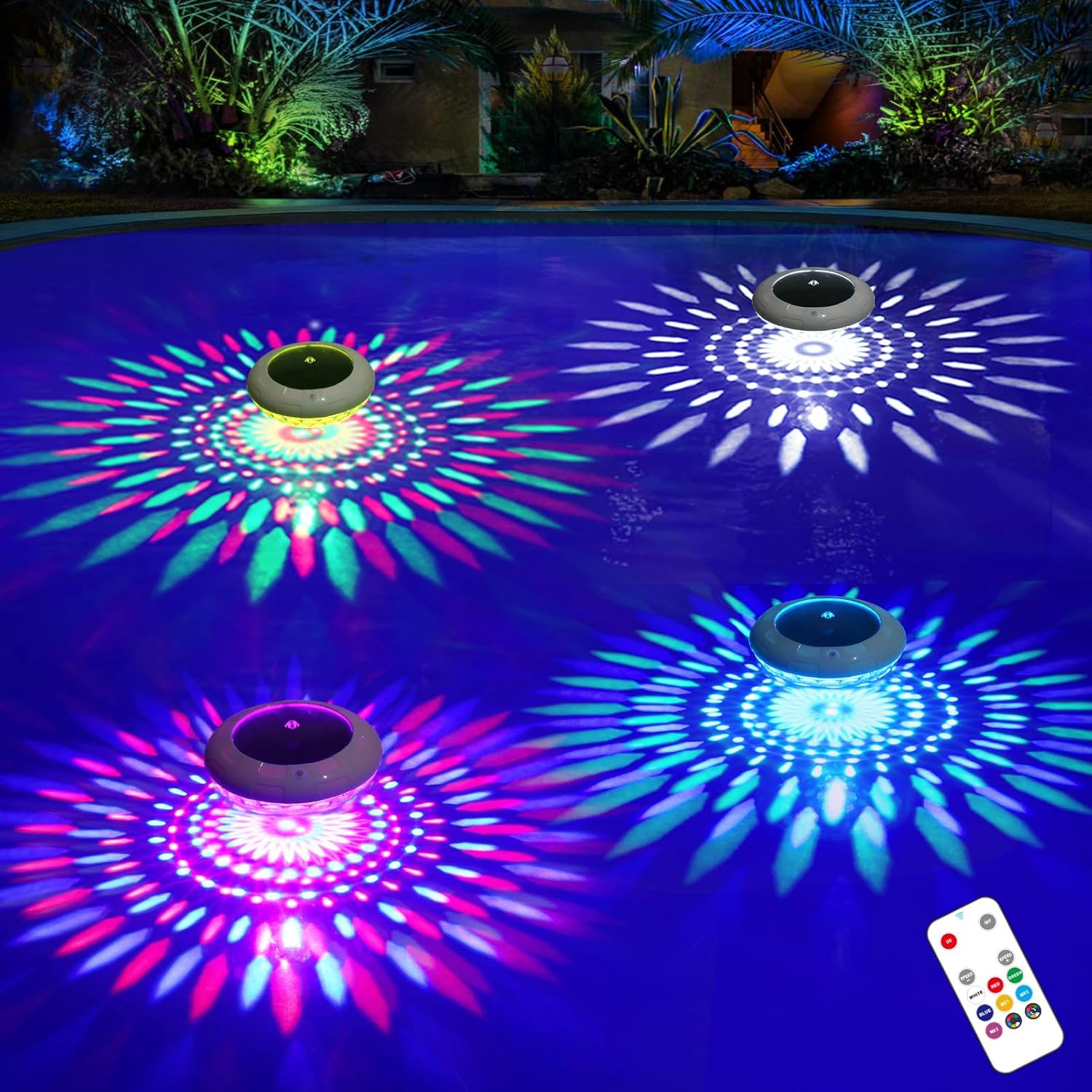 Schwimmende Poolleuchten mit Fernbedienung, 16,5 cm RGB-Farbwechsel, Solar-Pool-Lichter, die mit 9 dynamischen Beleuchtungen schwimmen, IP68 wasserdicht, hängbar, solarbetriebenes Licht für