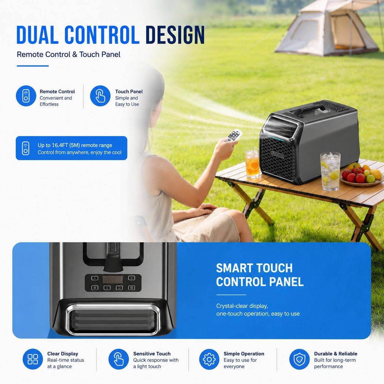 Tragbare Zeltklimaanlage,3500 BTU,effiziente Kühlung,mobile Campingklimaanlage,Kühlung+Entfeuchtung+Ventilator+ Schlafmodus+Timer, für Zelte,Wohnmobile,Outdoor-Aktivitäten und Zuhause Gray