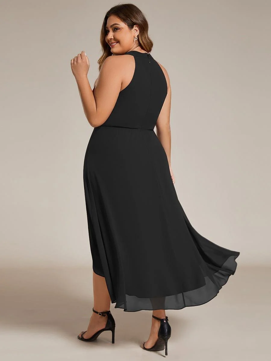 Damen Chiffon Midi-Kleid in A-Linie | Festliches Halterneck Kleid mit Plissee-Details | Sommerliches Kleid f��r Hochzeitsg?ste