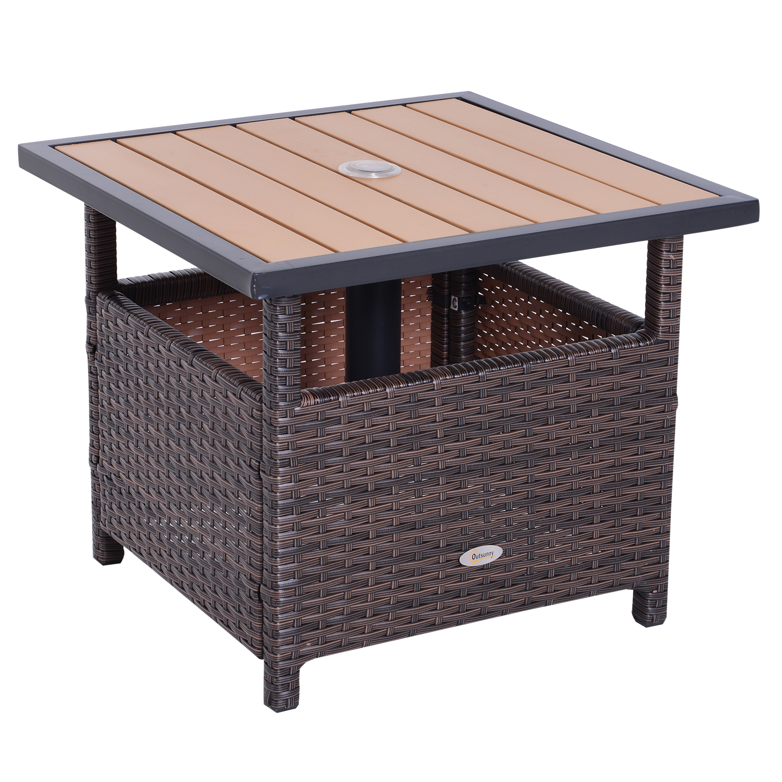 ? poly-rotan bijzettafel tuintafel voor parasol terrastafel paraplubak incl. zandzak bruin 55,5 l x 55,5 b x 46 h cm
