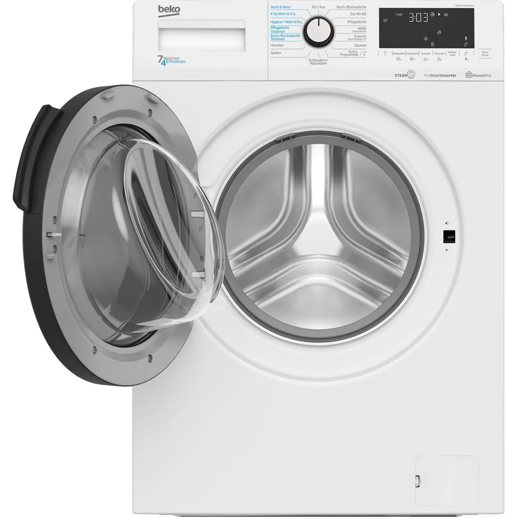 Beko was-droogcombinatie met XL-deur BT, 1400 tpm, stoomfunctie WDW75141Steam1