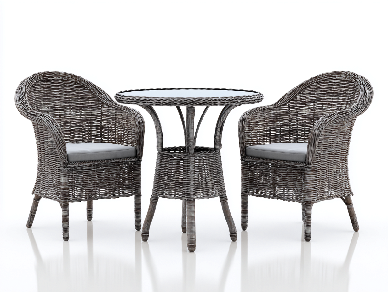 Garten-Essgruppe-Polyrattan-120x120x74 cm-Grau-Outdoor-Gartenmöbel-Rundtisch-Modernes-Design