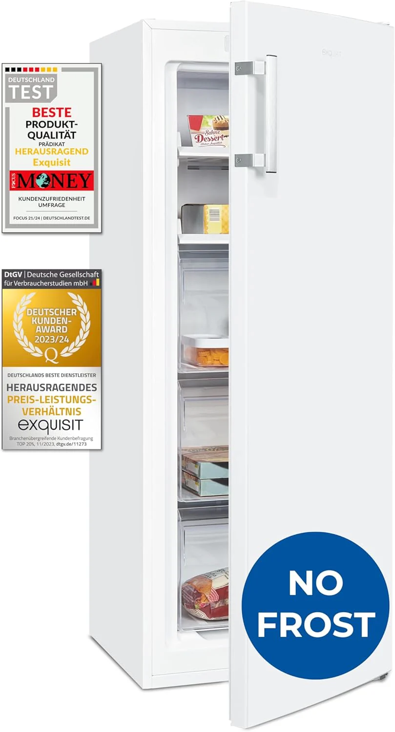 Exquisit Gefrierschrank NoFrost, Tiefk��hlschrank gro?, 161 Liter, Schnellgefrieren, Alarm-Funktion, GS5231-NF-H-040C weiss