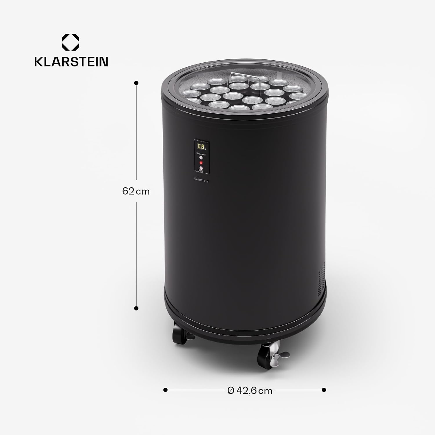 Klarstein Beersafe L Mini-Kühlschrank mit LED Display, Leiser Edelstahl-Kühlschrank, Indoor/Outdoor Getränkekühlschrank, Weinkühlschrank für Getränke, 30L Kühlschrank mit 360° Sicht, 0-16°C