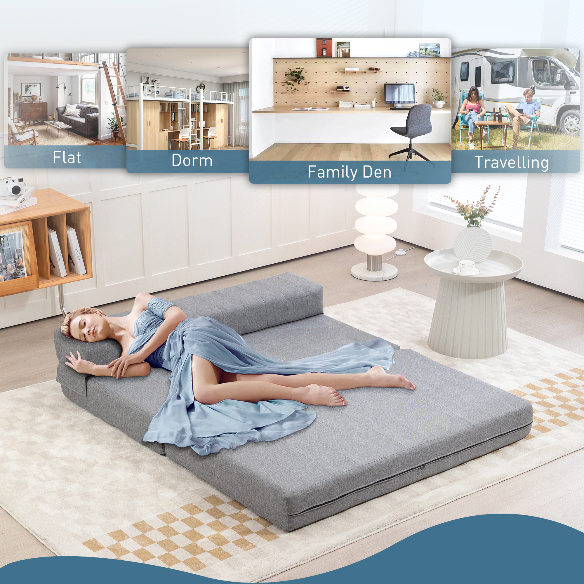 Opvouwbare Gastenbed Stoel, Slaapbank, Opvouwbaar, tot 250 kg, 138x80x50 cm, Grijs