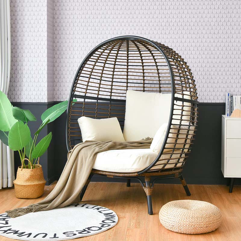 Oversized Wicker Egg Chair With 4 Cushions Steel Frame Basket Chair Indoor Outdoor Patio Lounge Chair - Comfortable And Ergonomic Design