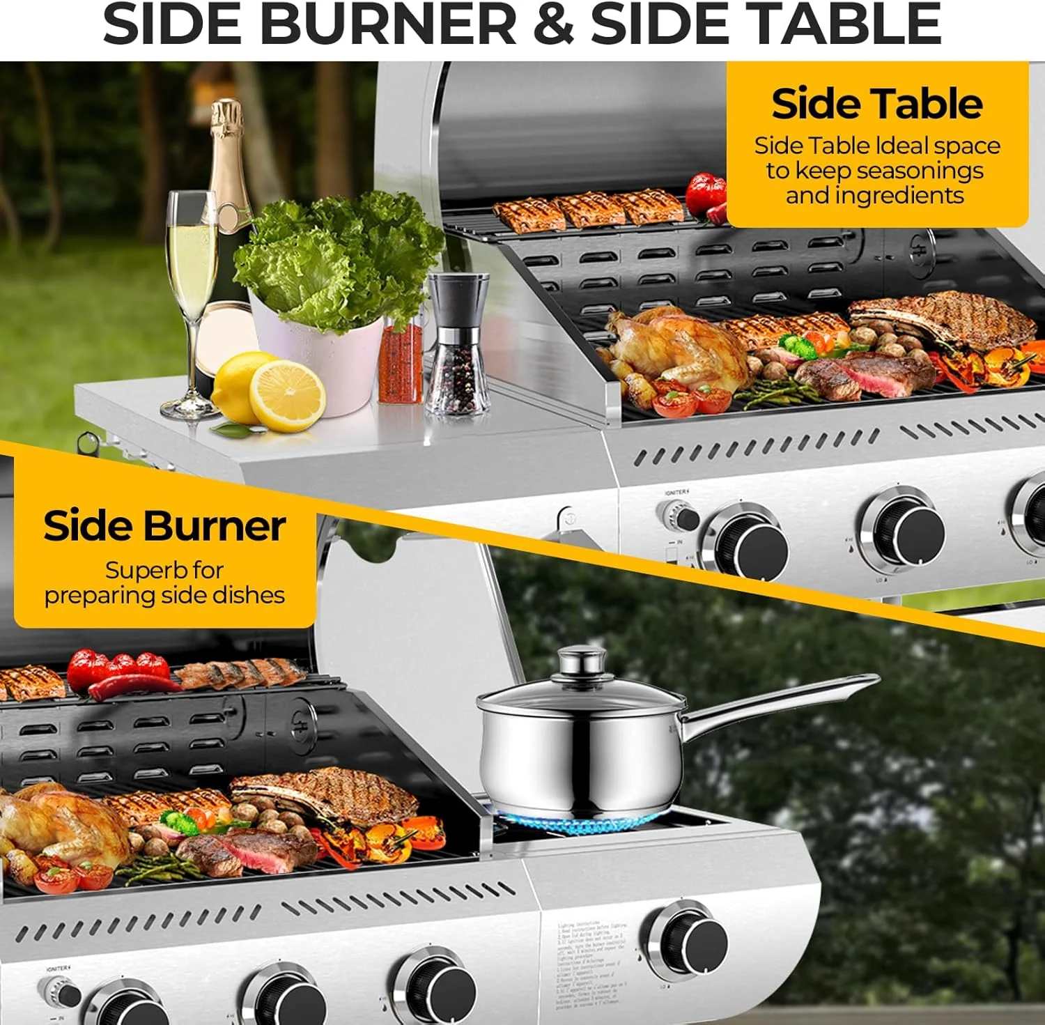 34,000 BTU 3-Burner Propane Gas Grill with Side Burner, All Stainless Steel BBQ Grill