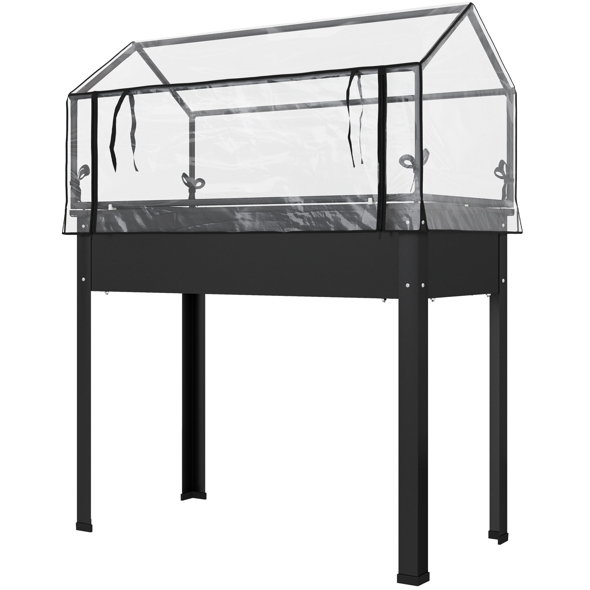 Verhoogde Tuinbak met Kasdak, Verhoogde Plantenbak met Afvoergaten, 100 x 48 x 124 cm, Zwart