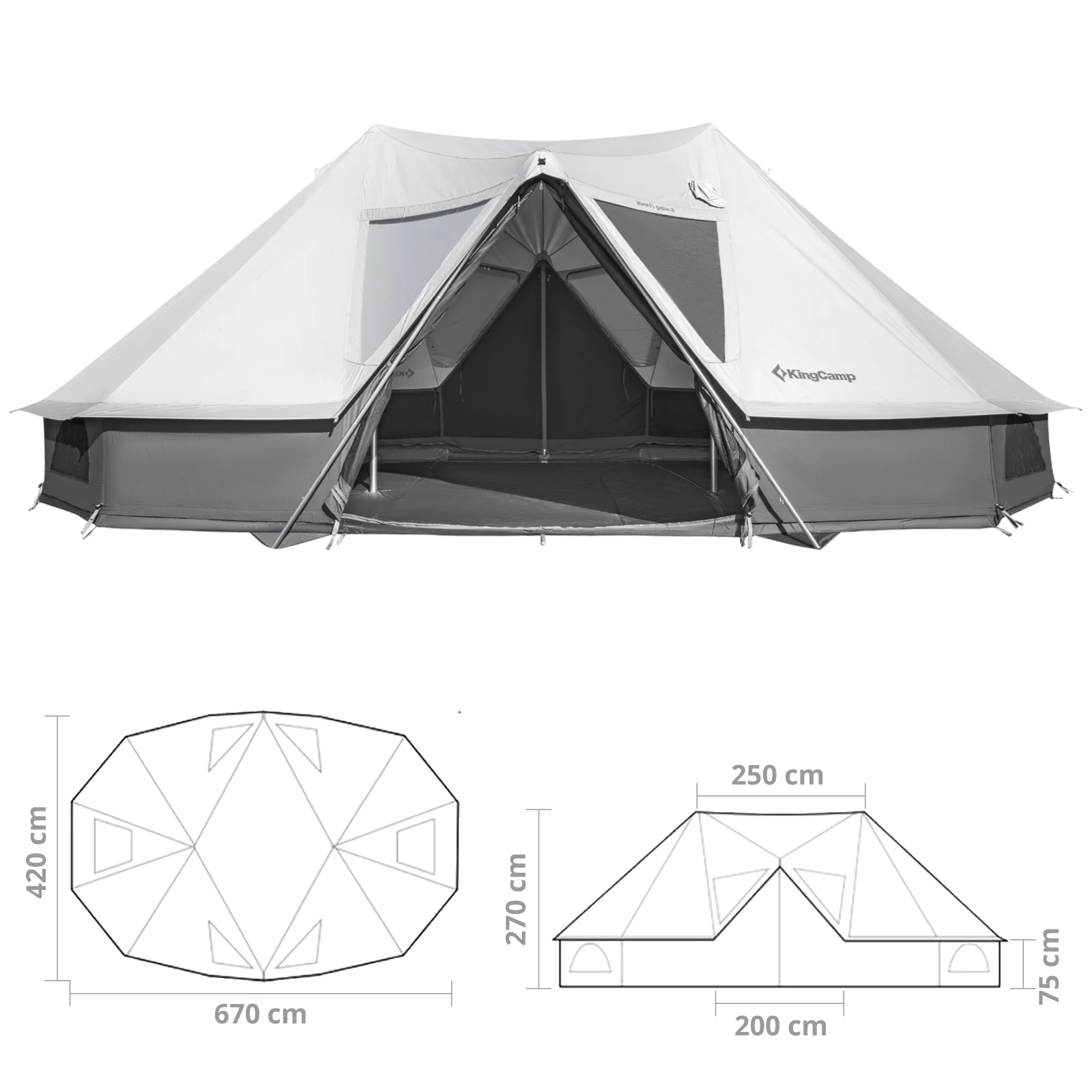 KingCamp Khan Palace �C ruim glamping-tent met variabele ventilatie, hoge stahoogte & schoorsteenoptie voor grote groepen