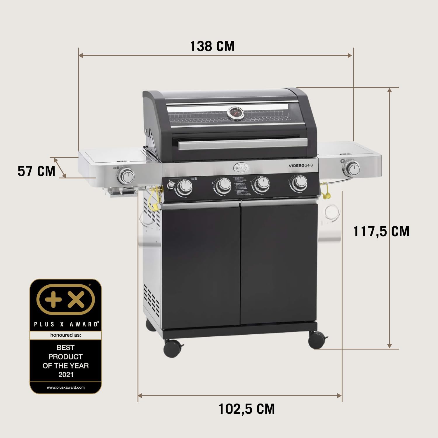 RÖSLE Elektrogrill BBQ-Portable Videro E2-P, tragbarer Tischgrill mit 2 Brennern, Warmhalterost und Deckel mit Glaseinsatz, pulverbeschichteter Stahl, schwarz/silbern