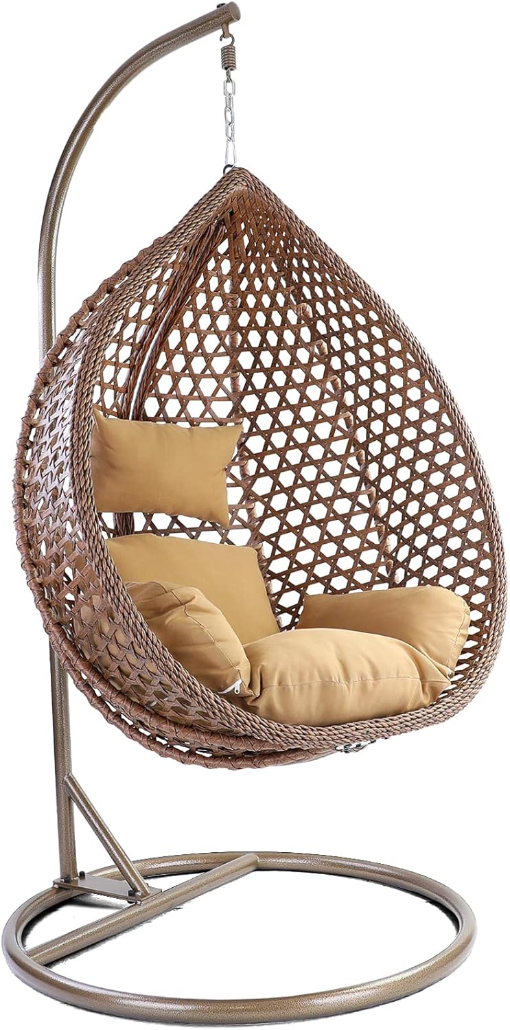 Luxus Hängesessel Style XXL Korb Gestell Braun mit Relaxkissen Braun