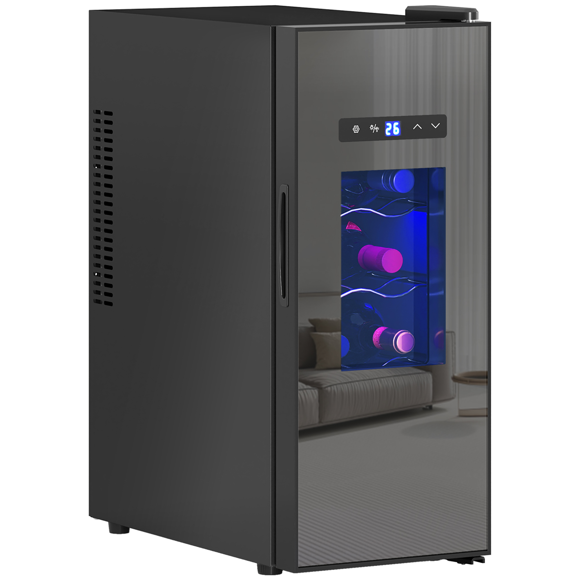 HOMCOM Wijnkoelkast voor 12 Flessen met Glazen Deur en LED-Licht, Touch-Screen, Zwart