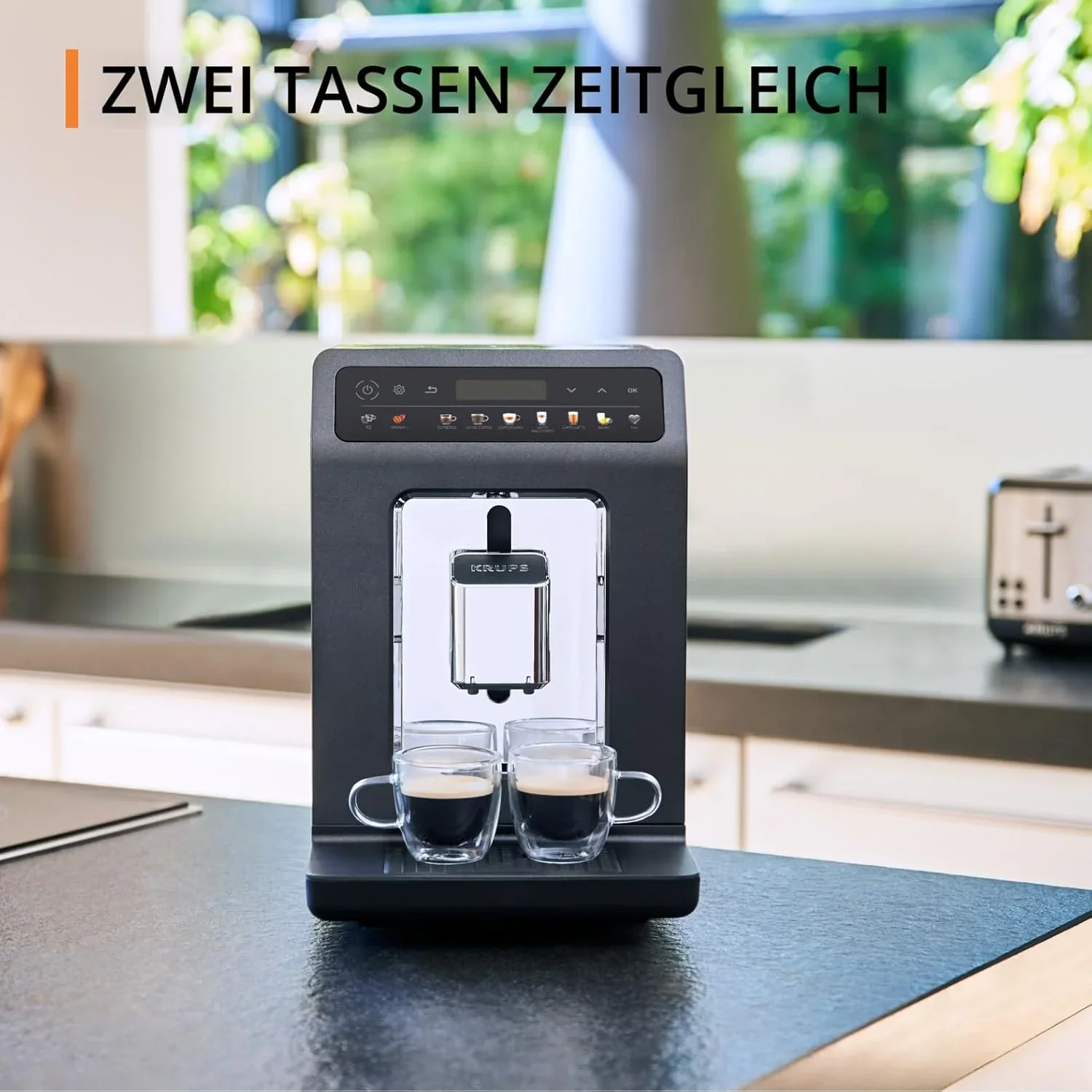Krups Evidence One Kaffeevollautomat mit Milchschlauch, 12 Getr?nke, 2-Tassen-Funktion, Farbdisplay, Kaffeemaschine, T��V-Siegel, Schwarz, EA895N10, Meteor Graphit