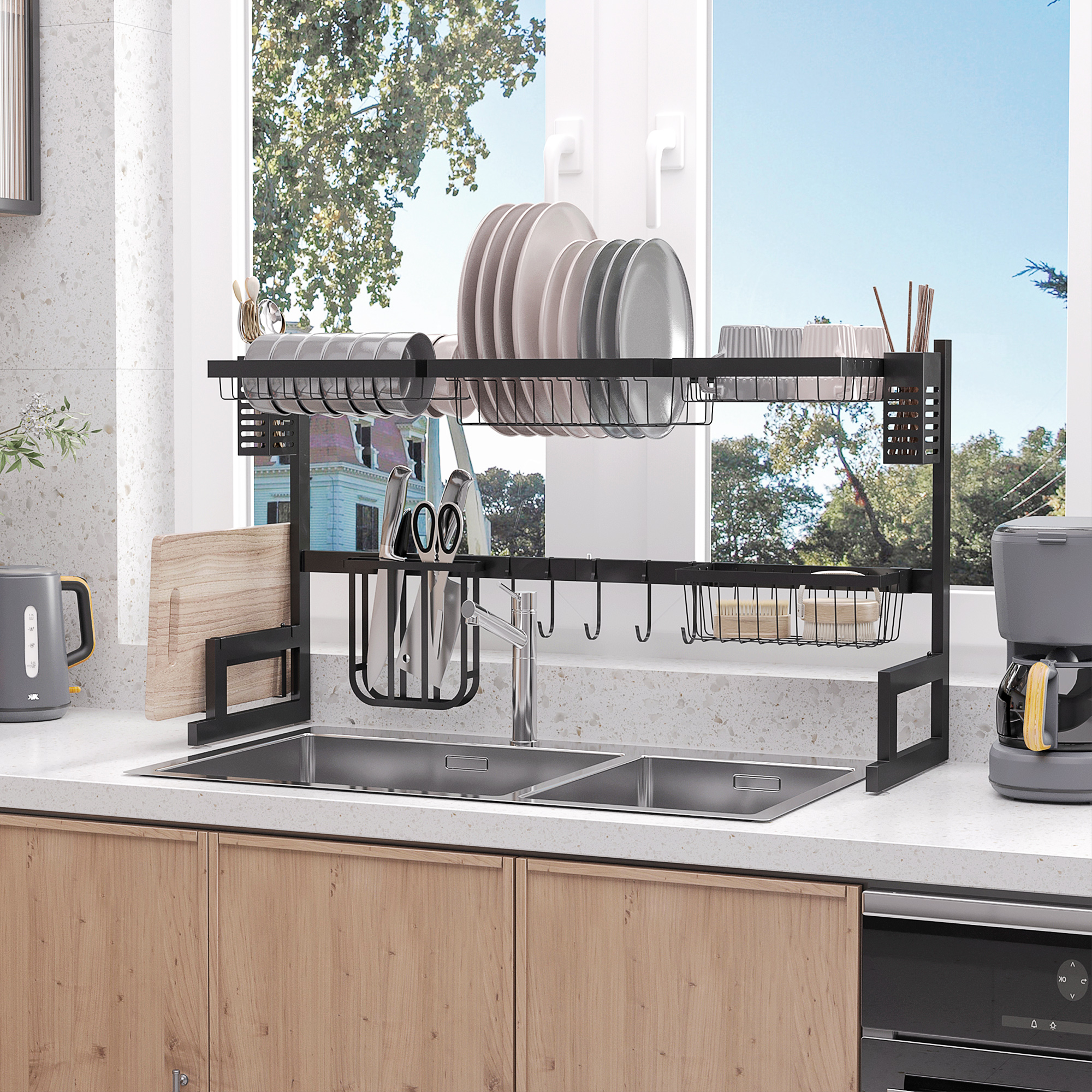 Serviesmand, Modulaire Servieshouder van Metaal, tot 23 kg Belastbaar, Zwart