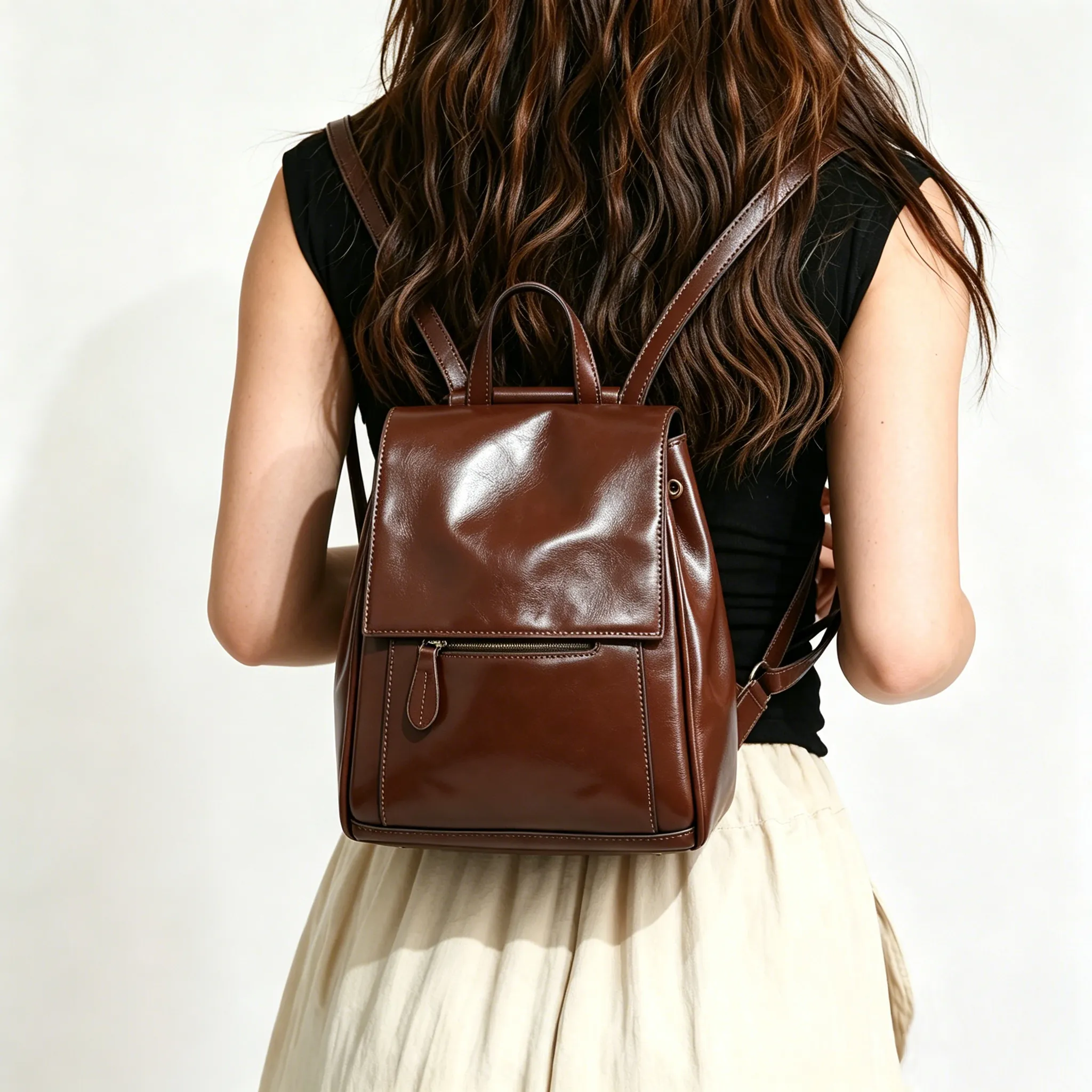 Coffee Handmade Leather Backpack