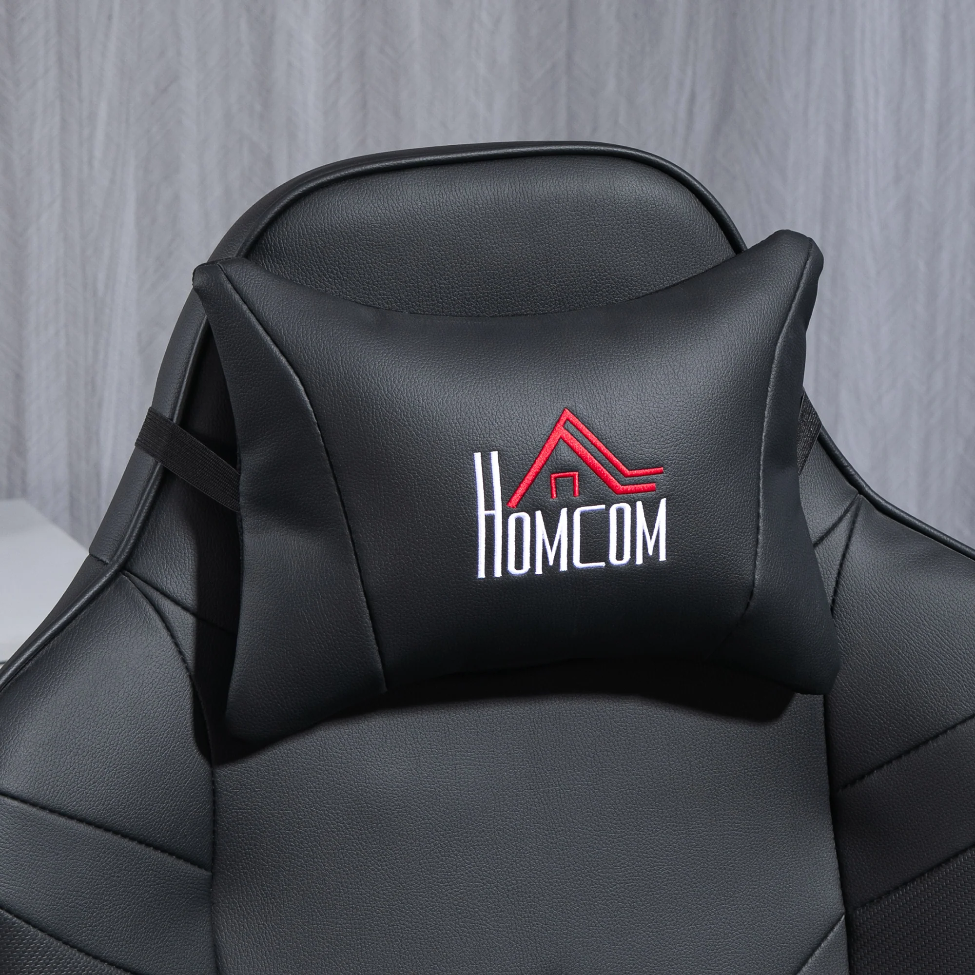 HOMCOM Gamingstoel, Massagefunctie, Kantelbare Rugleuning, Voetensteun, tot 120 kg, Stalen Frame, Kunstleer, Zwart