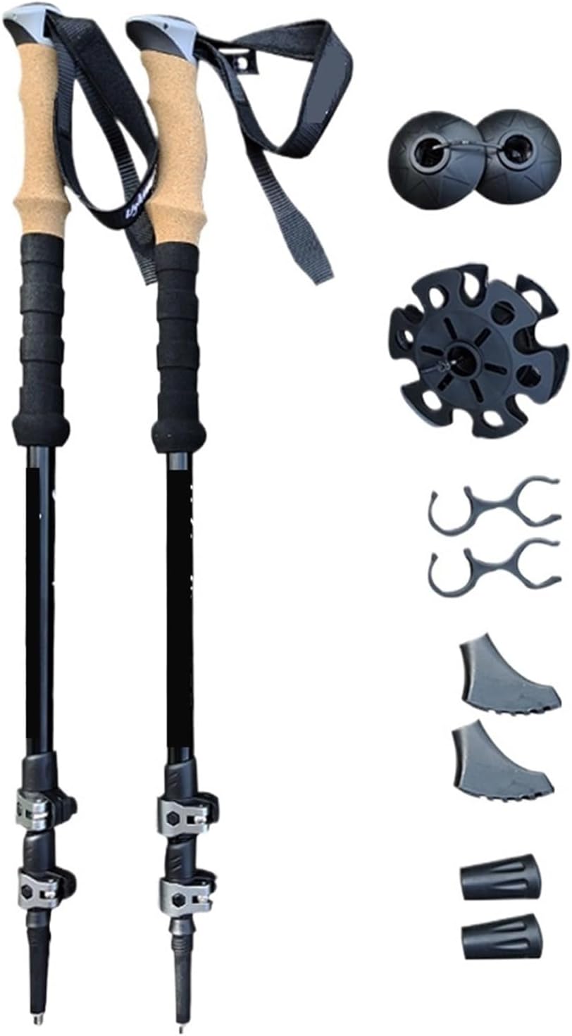 Wanderstock, leichter Teleskop-Gehstock aus Aluminium und Karbonkork, für Bergsteigen und Trekking