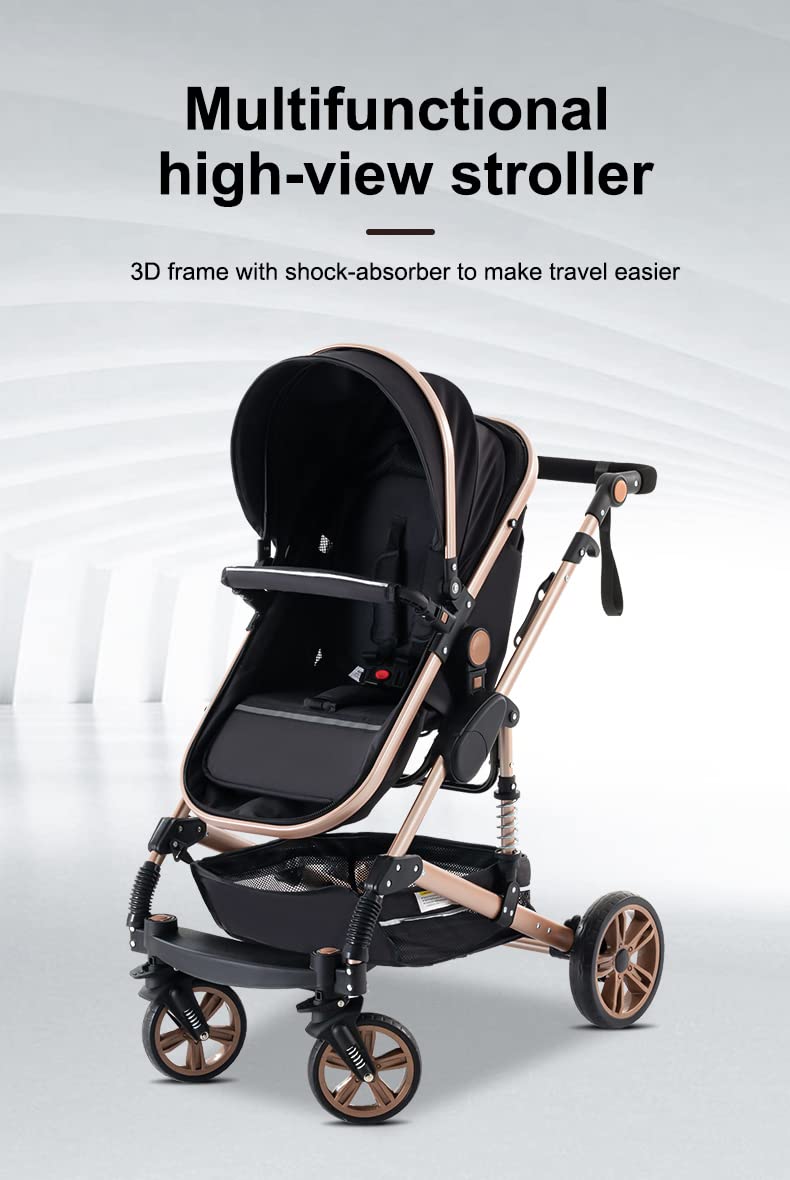 YAZOCO kinderwagen 3 in 1, Zusammenklappbar kinderwagen mit Wickeltasche,Komplettset Becherhalter,Moskitonetz, Fußabdeckung,Sitzzubehör (4 Rosa)