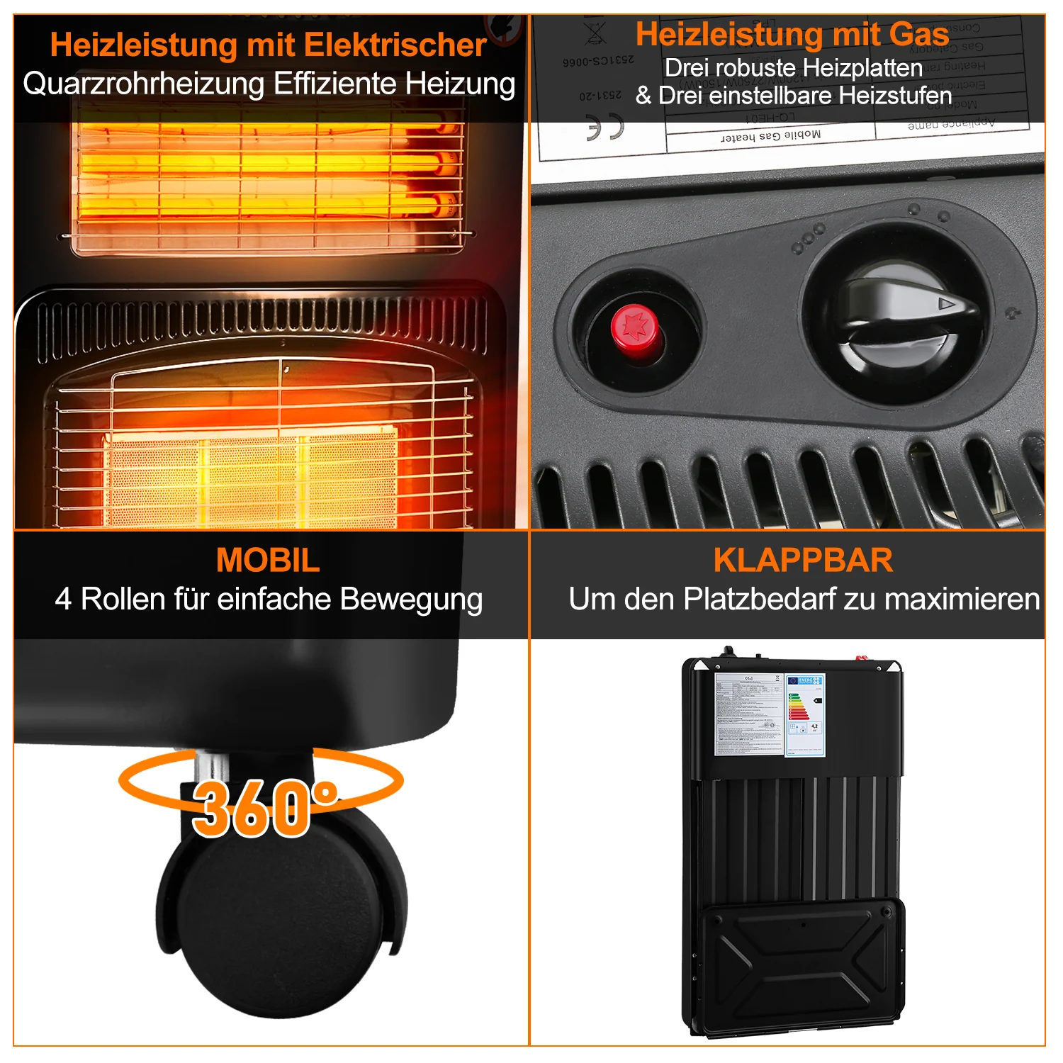 Sonnewelt Gasheizer 4200W und 1260W Elektrische Gasheizgert mit Druckminderer