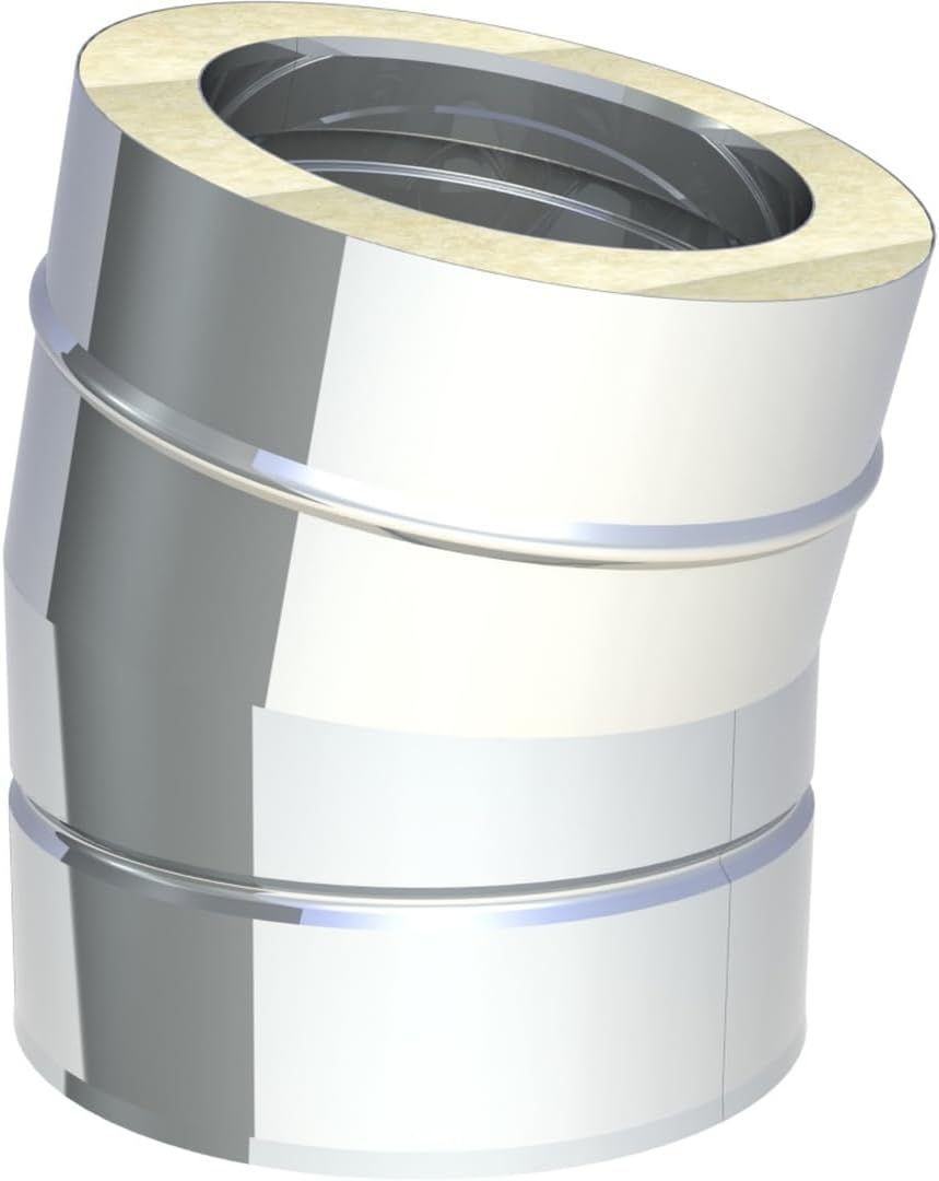 Jeremias DW-FU Edelstahl Abgassystem Winkel 15 Grad Innendurchmesser 450 mm Doppelwandig CE-Zertifiziert für Öl Gas Festbrennstofffeuerstätten