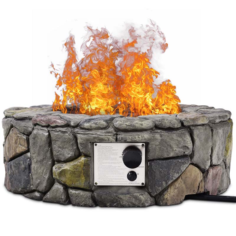 28Quot 40000 Btu Round Stone Look Outdoor Propane Gas Fire Pit Table With With Pvc Cover Amp Lava Rocks - Waterproof Protective Cover
