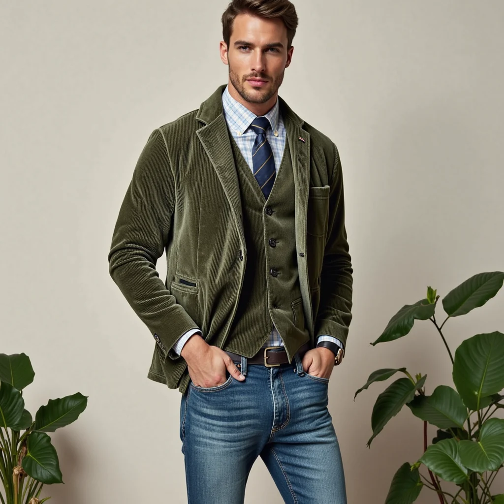 Klassisches Herren Sakko und Weste Set | Slim Fit Blazer mit Anzugweste | Vintage Zweiteiler f��r Business und Freizeit | Einreihig