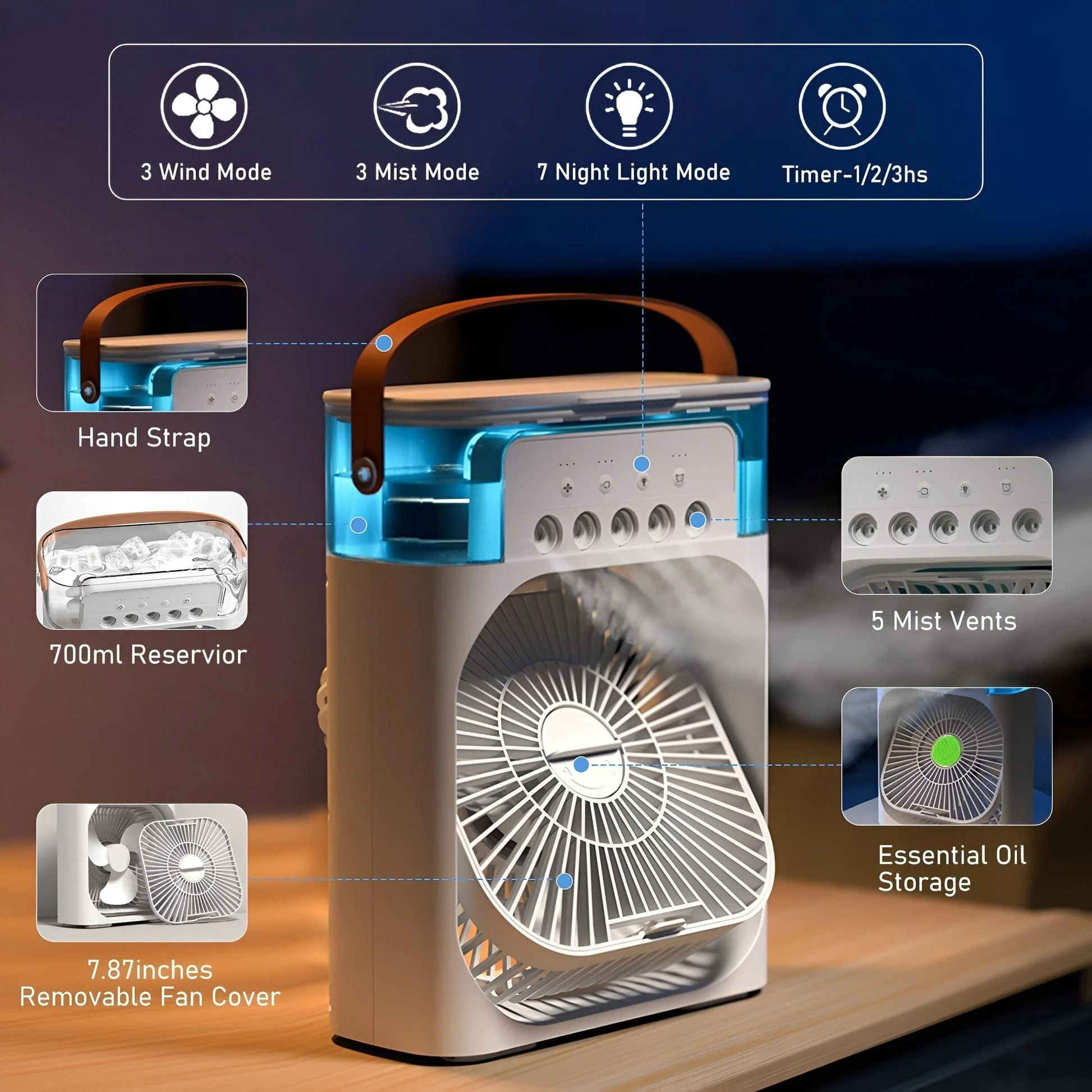3 in 1 Air Cooler Humidifier Portable Cooling, Humidifying, and Air Purifying System