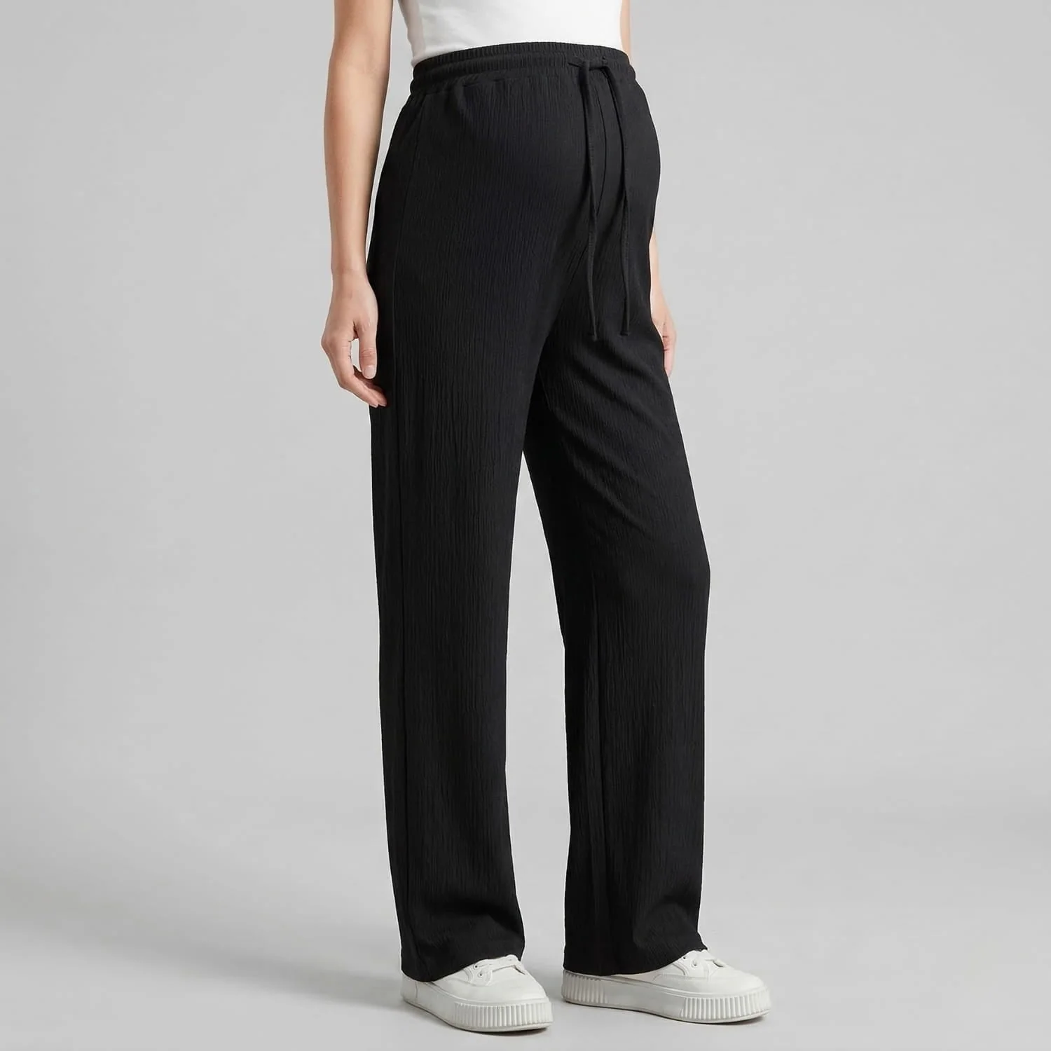 Palazzo Hose Damen | Leichte Umstandshose mit weitem Bein | Bequeme Schwangerschaftshose mit Kordelzug f��r Sommer & Fr��hling