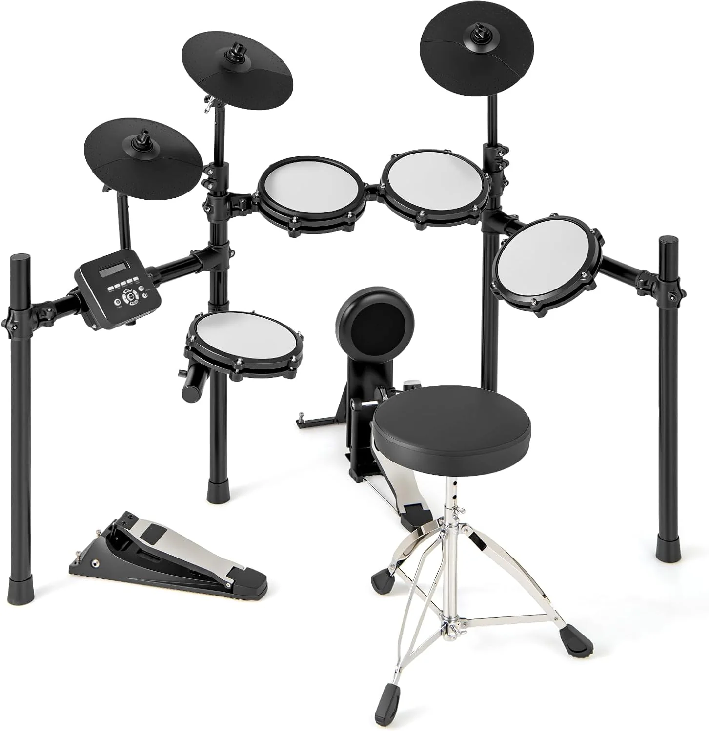 COSTWAY Batería Eléctrica, Kit de Batería Plegable con Pads de Malla Silenciosos, Platillo, 225 Sonidos y 30 Demos, Metrónomo y USB Midi, Bombo, 2 Baquetas, Taburete Ajustable, para Adultos y Niños