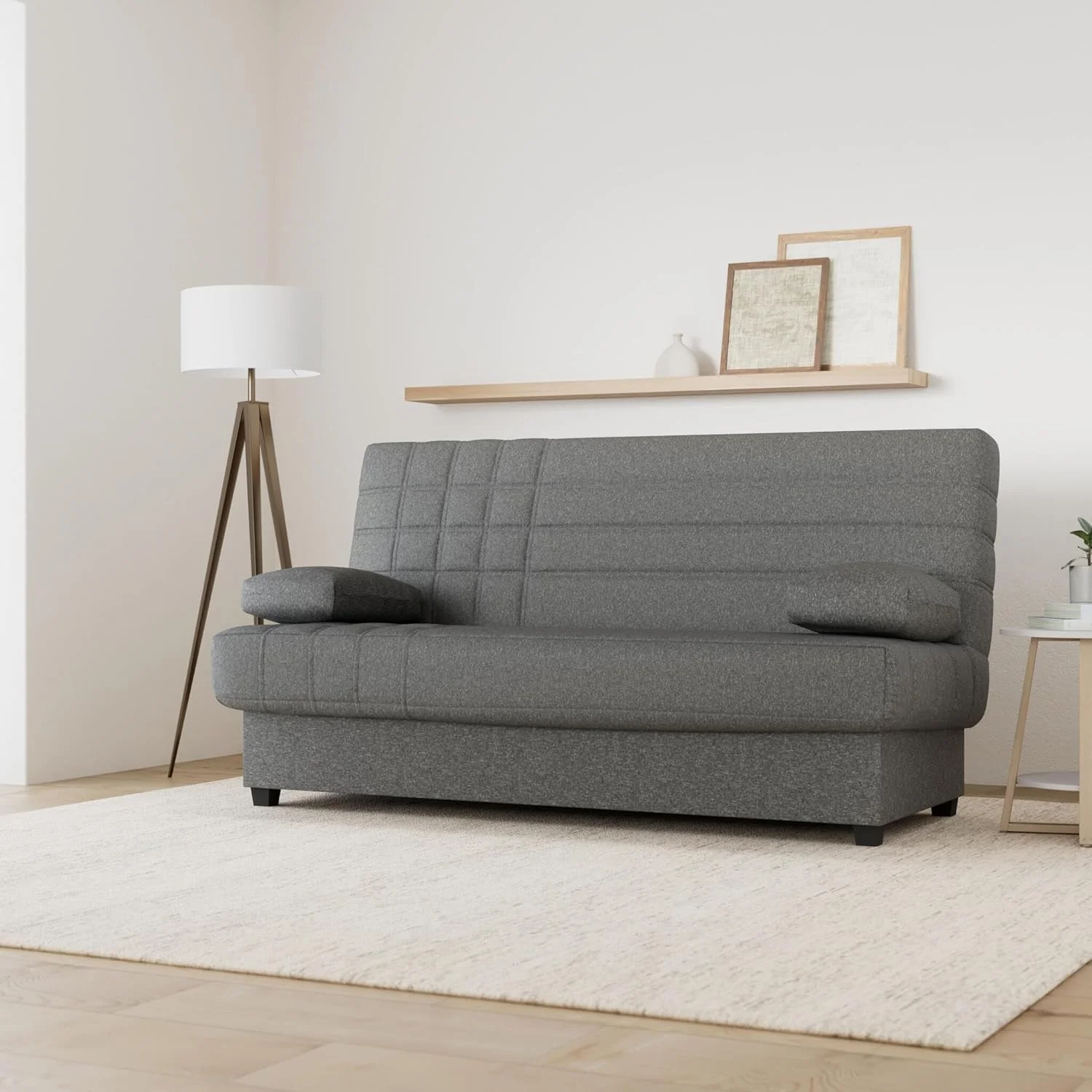 SHIITO - Sofá Cama de 3 Plazas con Arcón Interior - 100 x 193 x 100 cm - Modelo Romeo - con Apertura Clic-Clac - Incluye 2 Cojines - Color Gris Oscuro