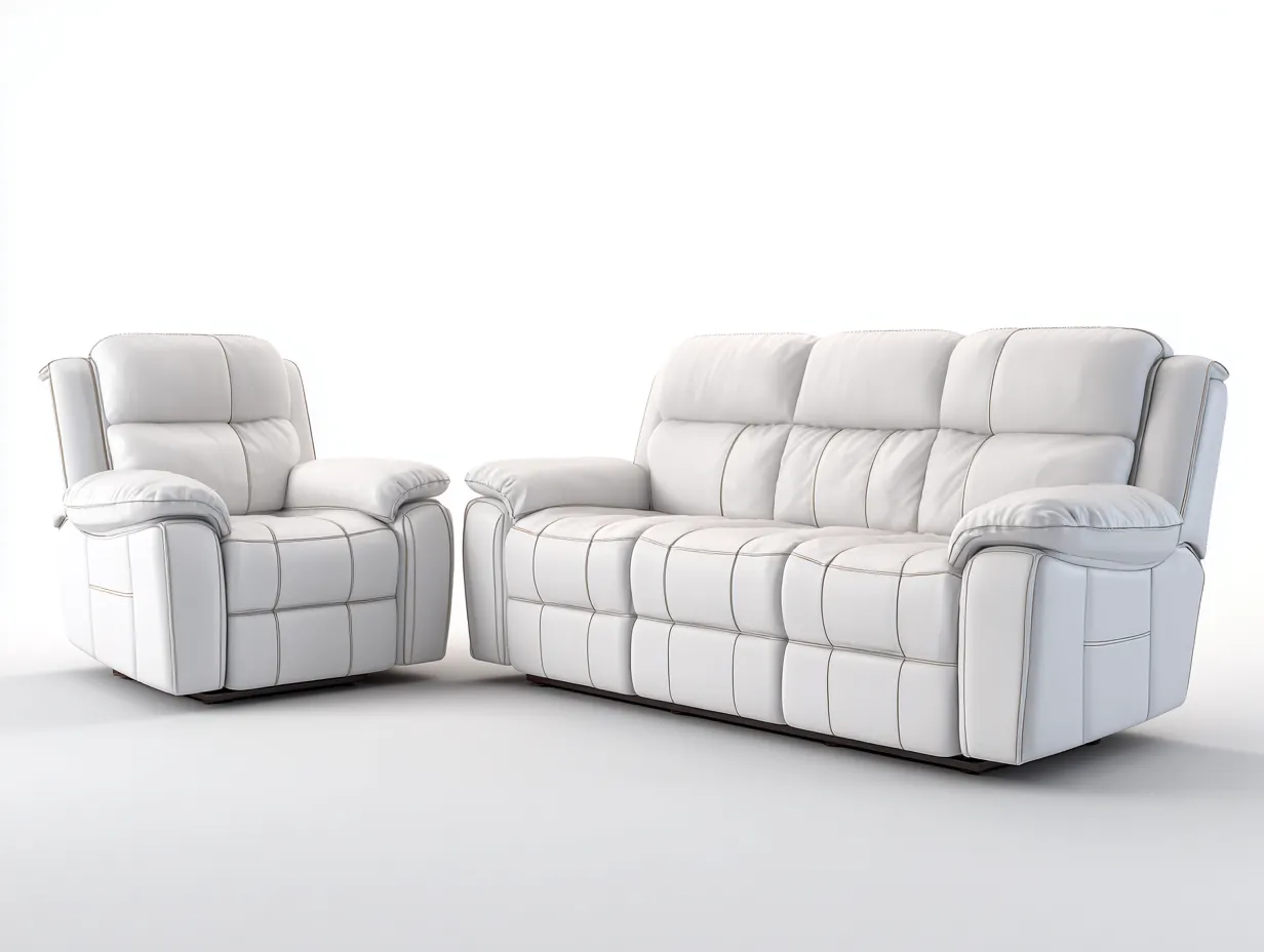Relaxsofa Sets-Leder-Metall-Holz-222x102x106 cm-creme-modernes Design