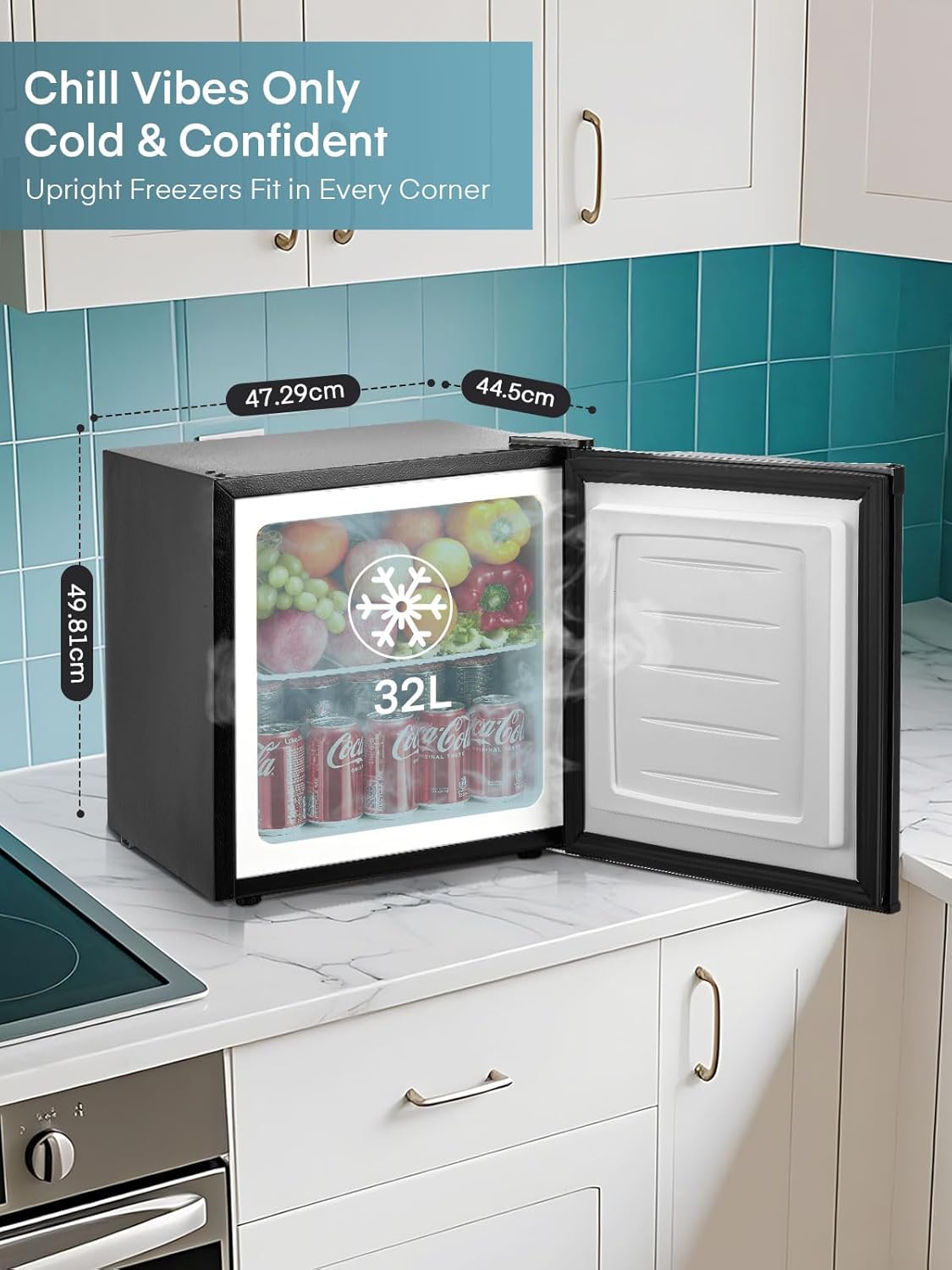 FOHERE Mini Gefrierschrank 32L -22°C Klein Kompakt Leise 43db Gefrierbox, Wechselbarer Türanschlag, Tiefkühltruhe Tiefkühlschrank Klein, Perfekt für Büro Camping Outdoor (schwarz) [Energieklasse E]