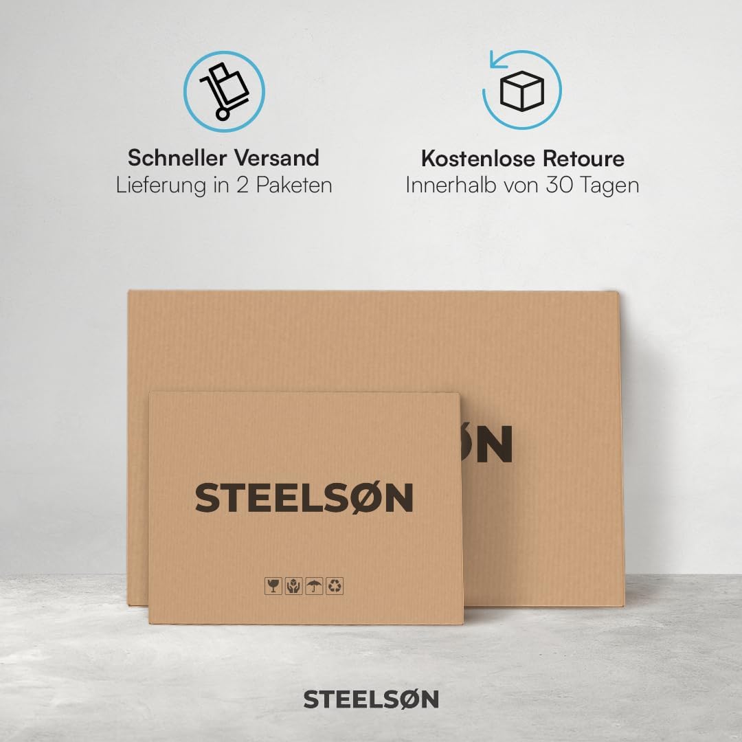 STEELSØN 3-TLG Garten-Essgruppe Kynaris, Esstisch mit 2 Stühlen, gartenmöbel Sitzgruppe Polyrattan mit Kissen, Gartenlounge, Balkomöbel Set, schwarz