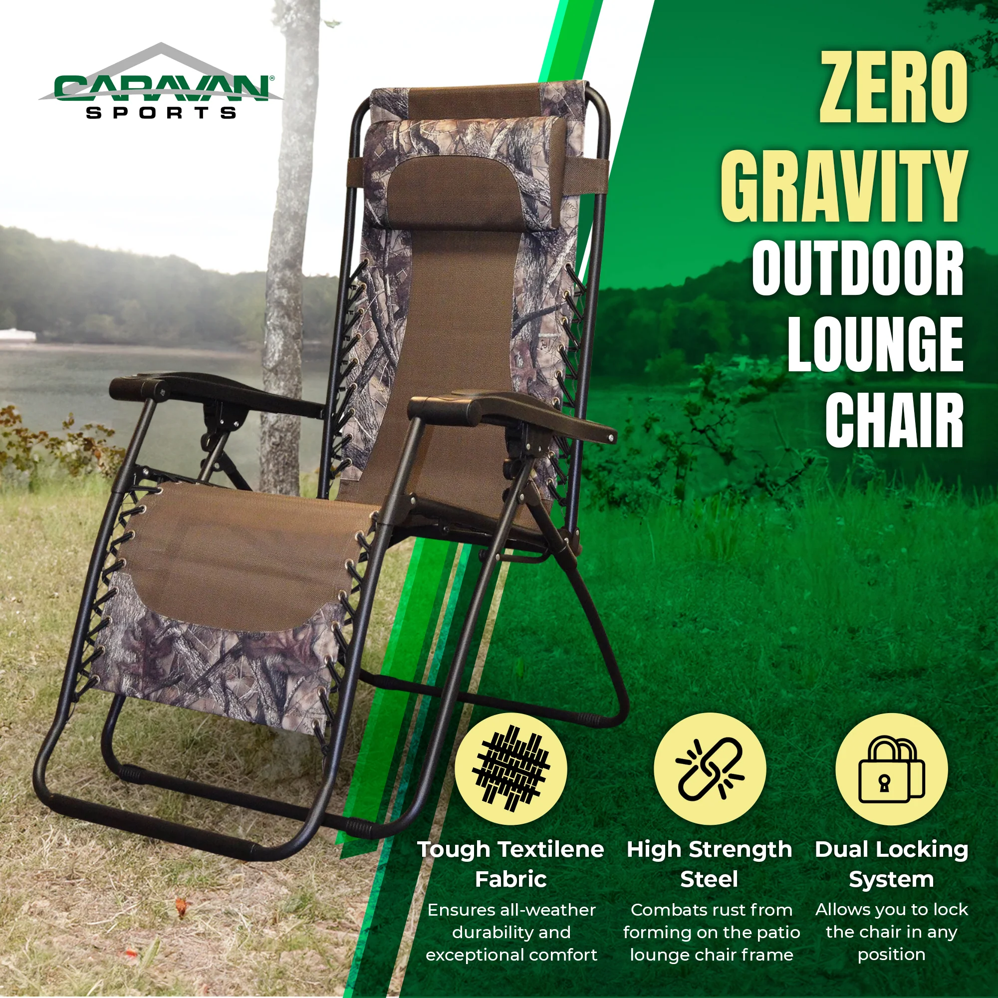 Caravan Canopy Infinity Zero Gravity Stalen Frame Patio Deck Stoel, Camouflage