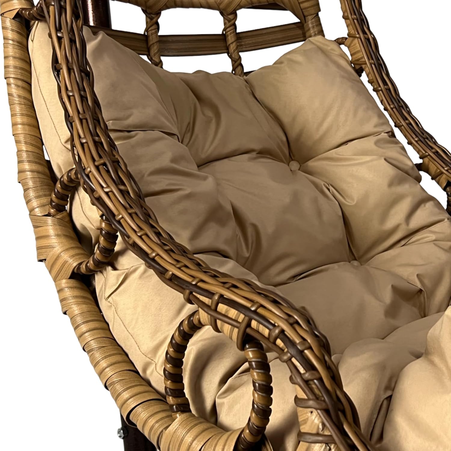 Hängesessel mit Gestell & Kissen Handgeflechtet Hängestuhl Rattan Hängematte Hängekorb Garten Balkonmöbel Hängeschaukel Bodrum (Hellbraun)