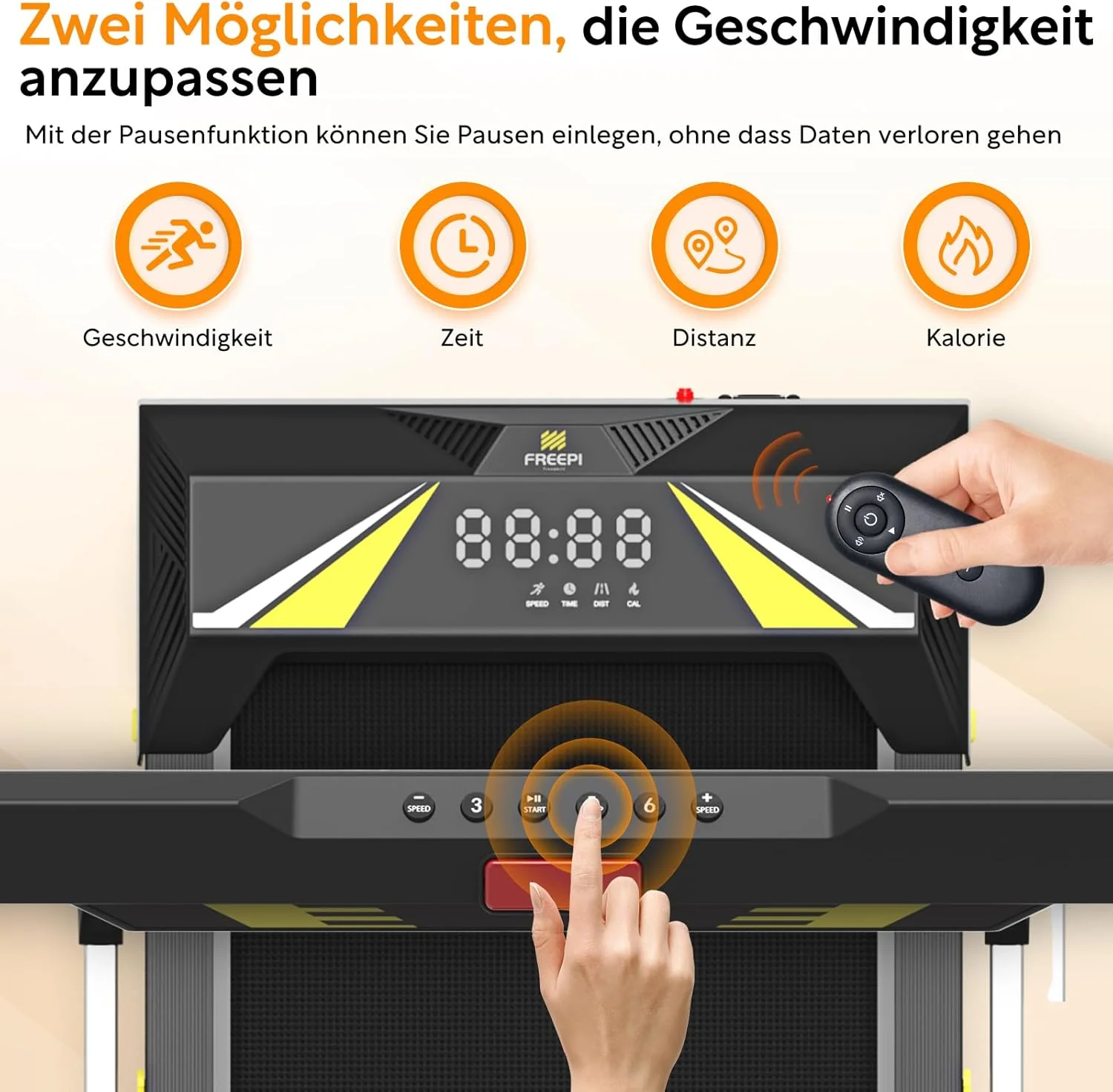 Freepi 4-in-1 Loopband voor Thuis met Helling 1-6 km/u 2.5 pk Motor met Afstandsbediening, Loopband Pad Bureaufiets Draagbaar Thuisfitnessapparaat