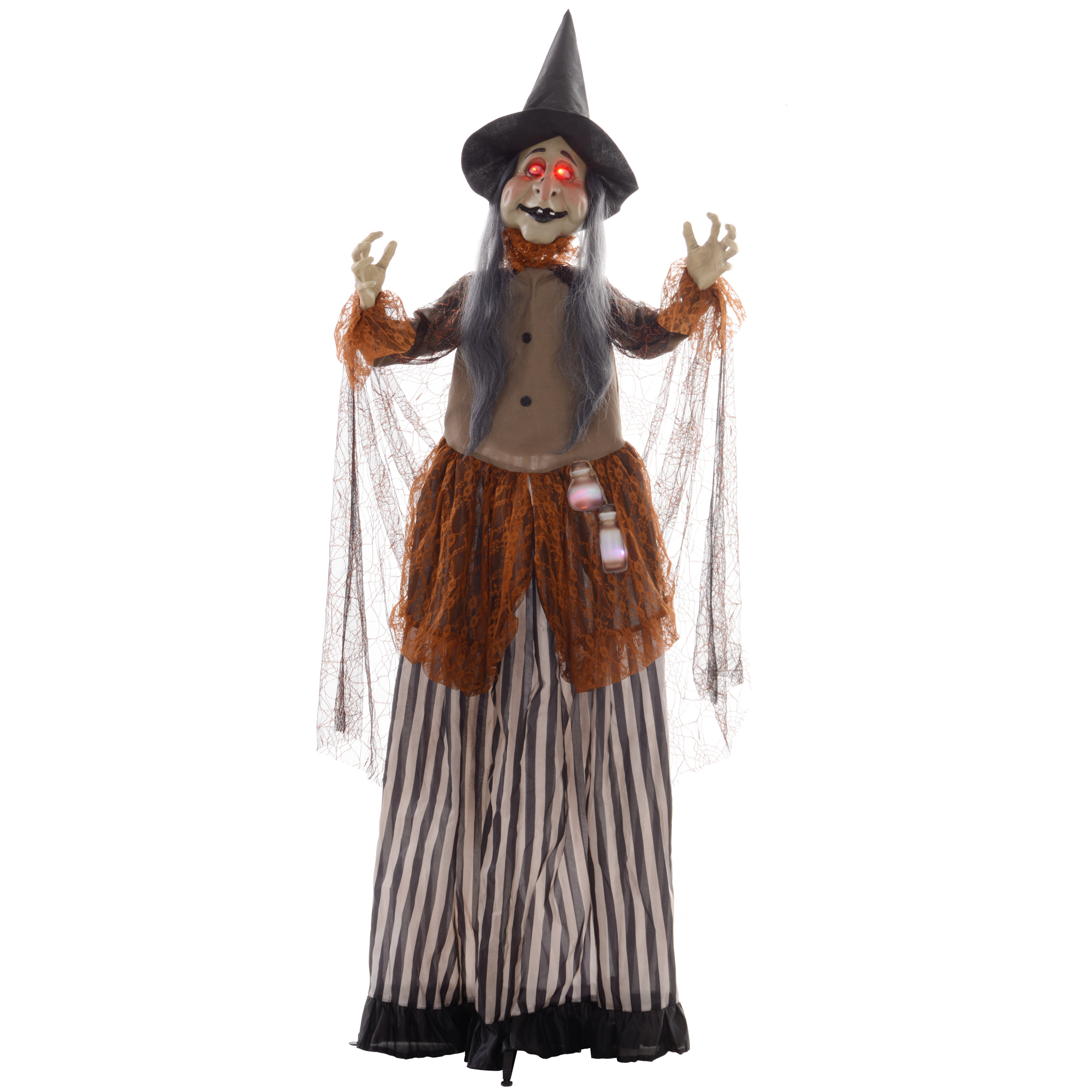 Heks met Toverdrank, Halloween Decor, Griezelige Geluiden, Rode Ogen, Beweegbaar, 183 cm