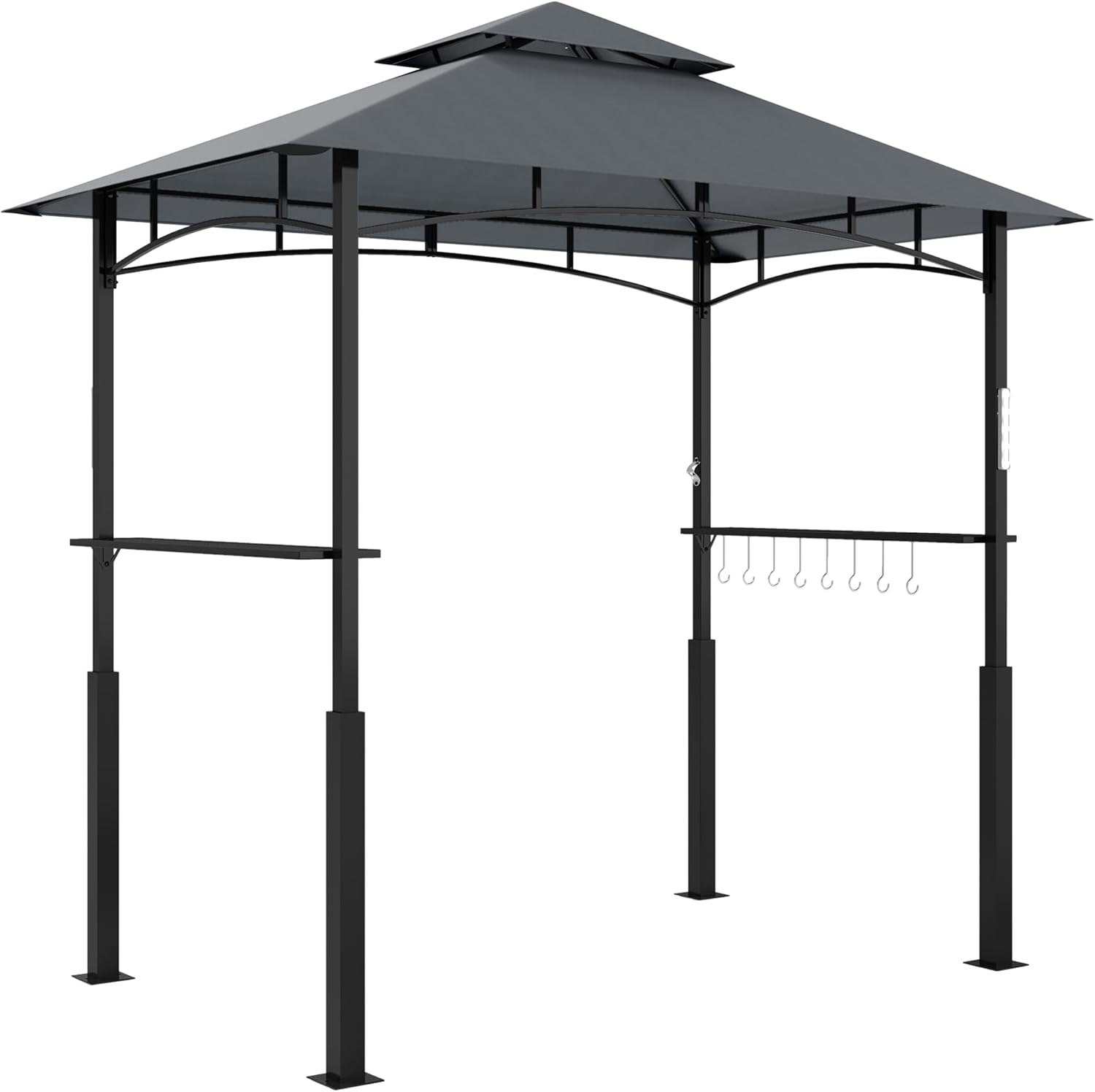 Outsunny Grillpavillon mit LED 243 x 148 x 248 cm wasserdicht flammhemmend Gartenpavillon mit Doppeldach,Seitenregalen, Gartenlauben mit UV-Schutz, BBQ Pavillon aus Metall Grillzelt für Party BBQ Grau